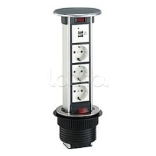 Блок розеточный встраеваемый в стол, 4 поста (45х45) IP54, с выключателем нагрузки (алюм+латунь) Экопласт 70344