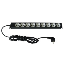 Блок силовых розеток 19" со шнуром (2 м.) без выключателя, 9 розеток ЦМО БР-9П-Ш-9005